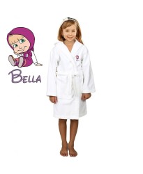 Cute Girl Cartoon Design & Custom Name Embroidery on Kids Hooded Bathrobe